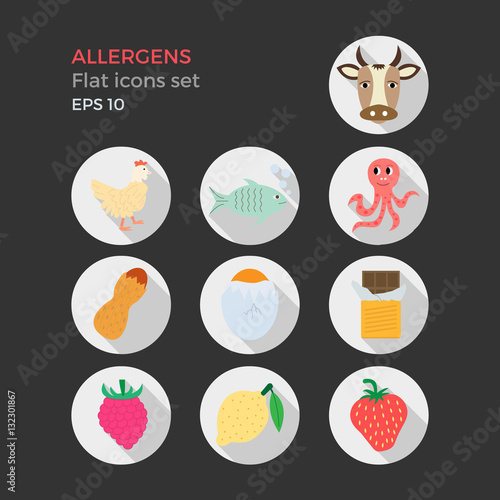 Allergens flat design icons set