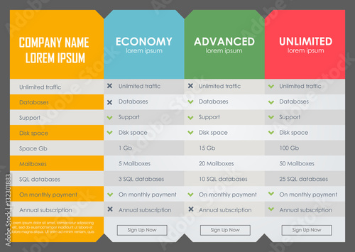 Interface for the site. ui ux vector banner for web app. Pastel pricing table, banner, order, box, button, list and bullet with plan for website in flat design