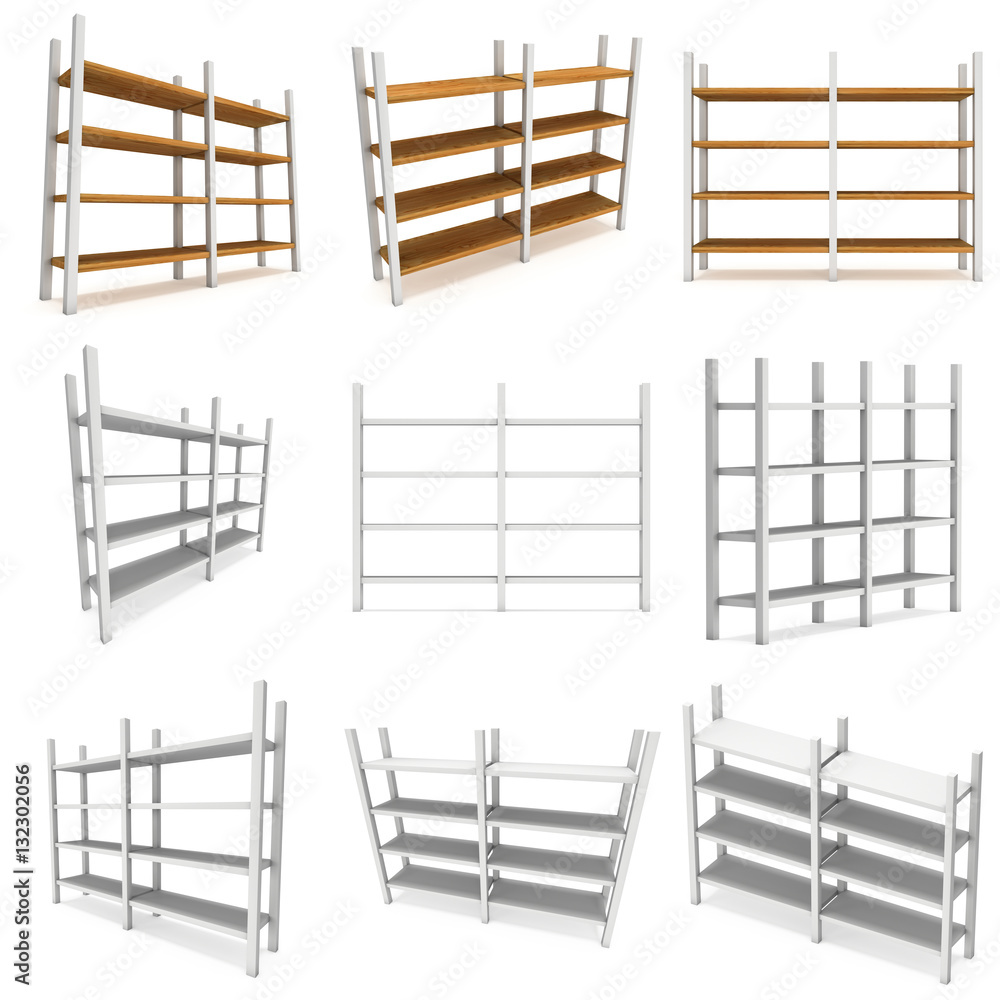 Storage stack set. 3D render isolated on white. Platform or Stand Illustration. Template for Object Presentation. Storage stack set. 3D render isolated on white. Platform or Stand Illustration. Template for Object Presentation.