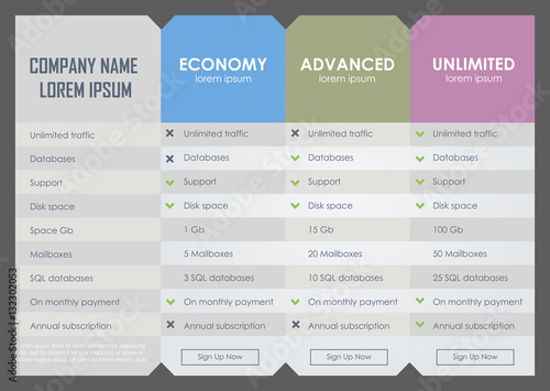 Interface for the site. ui ux vector banner for web app. Pastel pricing table, banner, order, box, button, list and bullet with plan for website in flat design