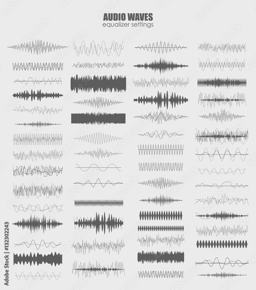 best set audio equalizer technology, pulse musical. Audio equalizer sound wave display horizontal. abstract isolated vector illustration - obrazy, fototapety, plakaty 