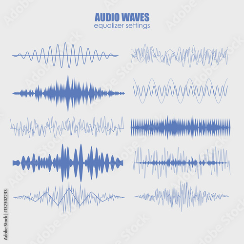 set audio equalizer technology, pulse musical. Audio equalizer sound wave display horizontal. abstract isolated vector illustration