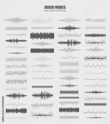 best set audio equalizer technology, pulse musical. Audio equalizer sound wave display horizontal. abstract isolated vector illustration photo