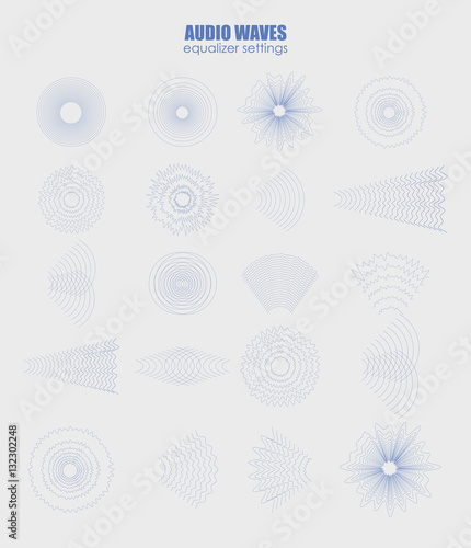 set audio equalizer technology, pulse musical. Audio equalizer sound wave display horizontal. abstract isolated vector illustration. Radial radiation signal