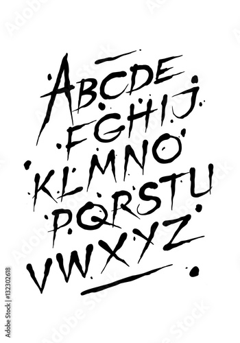 Hand drawn ink font. Editable vector alphabet