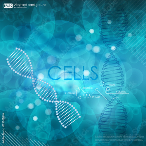 Science background with cells HUD. Blue cell background. Life and biology, medicine scientific, bacteria, molecular research DNA. Vector illustration 10eps
