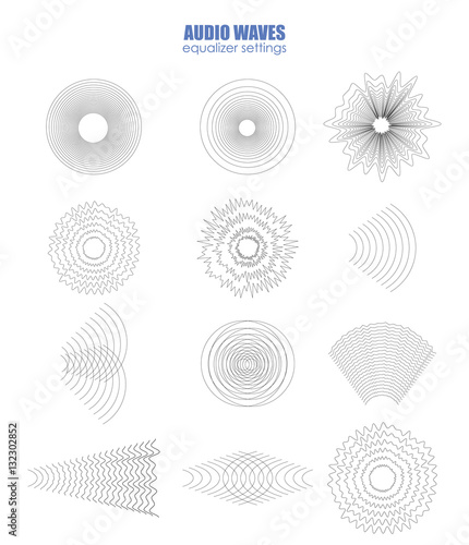 set audio equalizer technology, pulse musical. Audio equalizer sound wave display horizontal. abstract isolated vector illustration