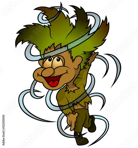 Forest Elf And Whirlwind - Cartoon Illustration, Vector