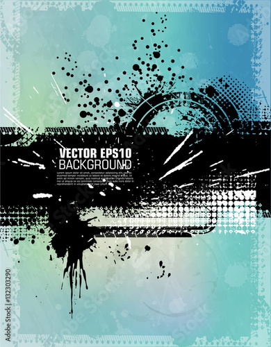 Template grunge poster for party. Grunge banner with an inky dribble strip with copy space