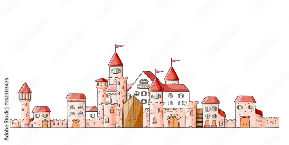 Vector magic cartoon cute medieval castles.