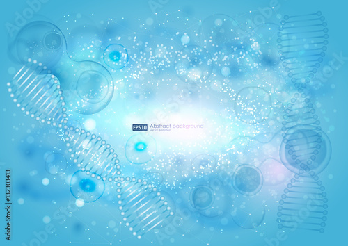 Science background with cell. Blue cell background. Life and biology, medicine scientific, bacteria, molecular research DNA. abstract background on medical subjects with bacteria, cells and DNA