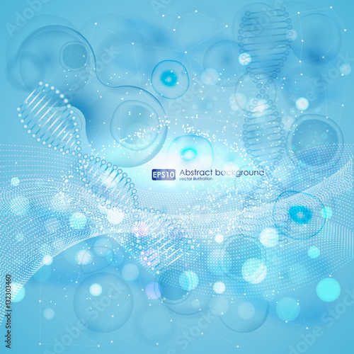 Science background with cells HUD. Blue cell background. Life and biology, medicine scientific, bacteria, molecular research DNA. Vector illustration 10eps.
