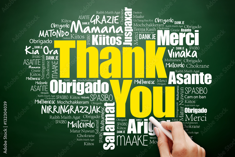Hand writing Thank You Word Cloud in many languages on blackboard, presentation background Hand writing Thank You Word Cloud in many languages on blackboard, presentation background