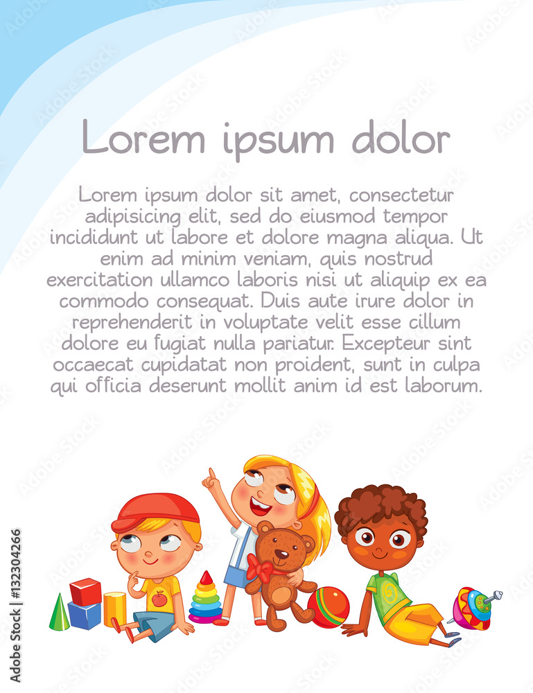 Fototapeta premium Children look up with interest. Colorful template for advertising brochure