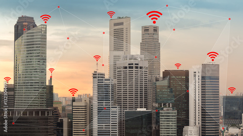 IOT and Smart City Concept Illustrated by Wireless Networking and Wifi Icon