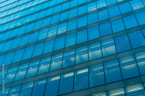 blue colored glass facade