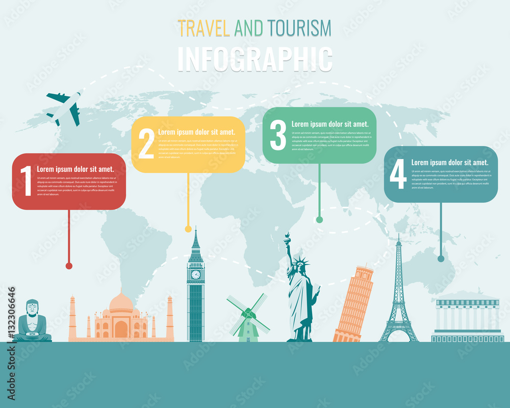 Travel and Tourism. Infographic set with landmarks. Vector