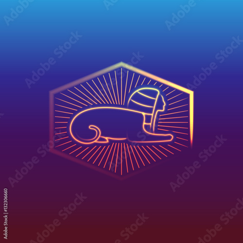 Egyptian statue. Vector illustration of Great Sphinx of Giza, golden contour