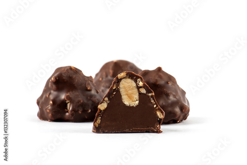 Chocolate candy on a white background