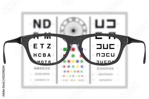 eyeglases in a vision test where the lenses offer a sharp vision photo