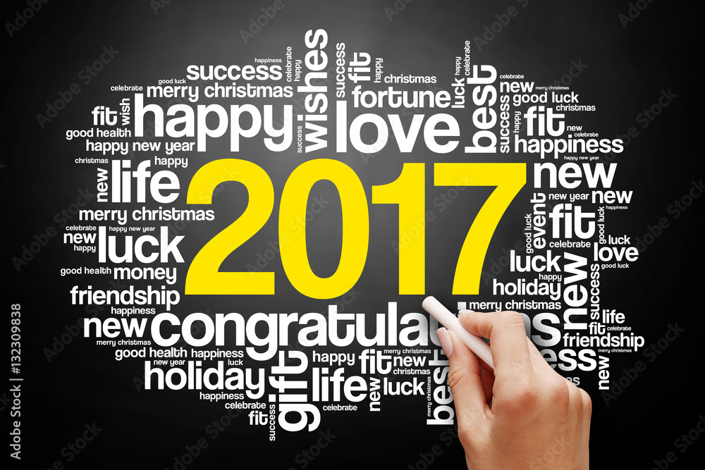 2017 year greeting word cloud collage, Happy New Year celebration greeting card on blackboard 2017 year greeting word cloud collage, Happy New Year celebration greeting card on blackboard