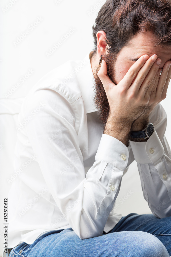 man having problems or headache man having problems or headache