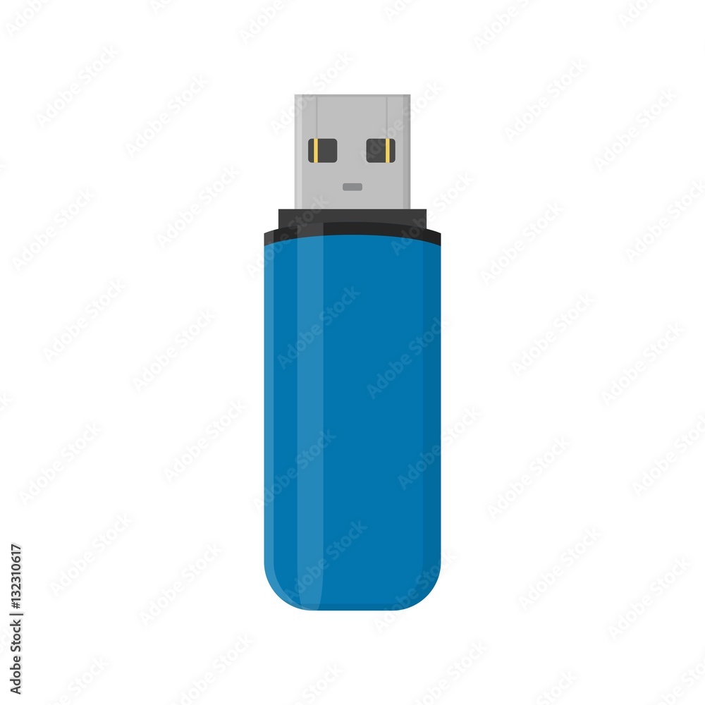 Flash drive USB memory stick isolated on white background in flat style.