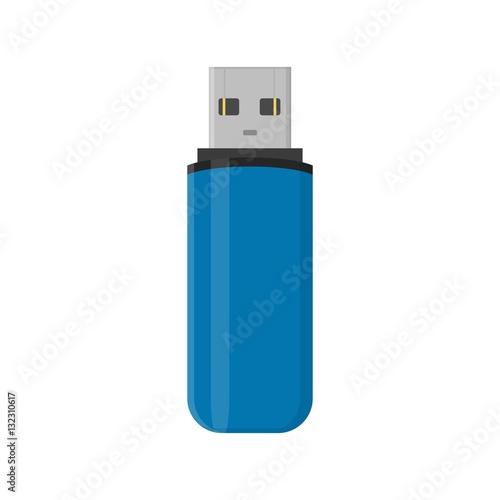 Flash drive USB memory stick isolated on white background in flat style.