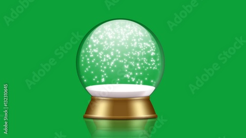 snowglobe animation with falling snow on a green background