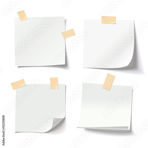 White note papers with curled corner and adhesive tape, ready for your message