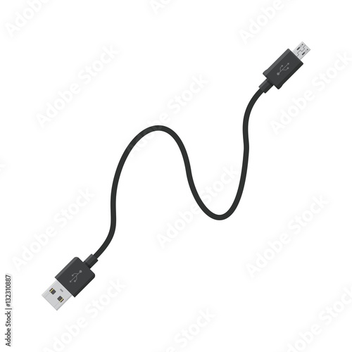 USB cable connector cord isolated on white background in flat style photo