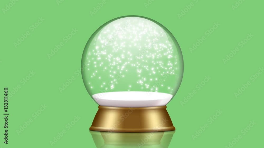 snowglobe animation with falling snow on a green background