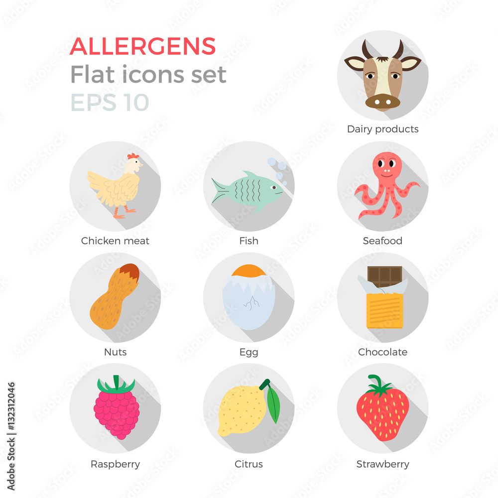 Allergens flat icons set