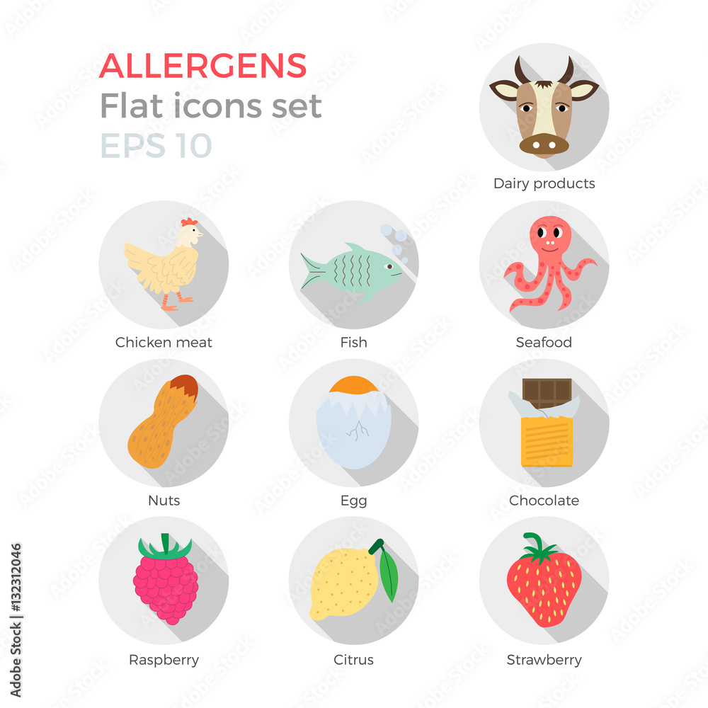 Allergens flat icons set Allergens flat icons set