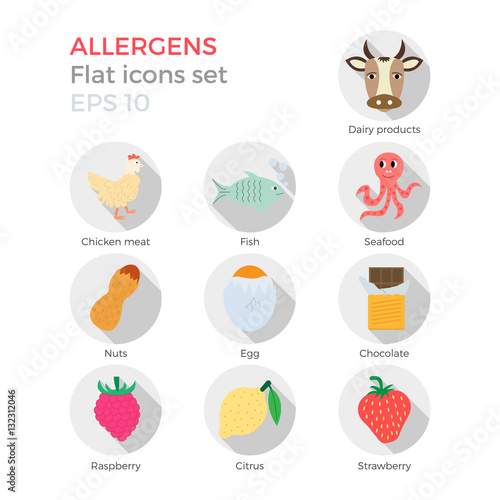Allergens flat icons set
