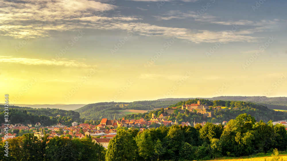 Sunset over the town of Kronach in franconia bavaria germany.