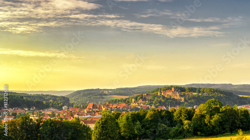 Sunset over the town of Kronach in franconia bavaria germany.