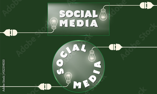 Vector glass transparency objects and the words social media