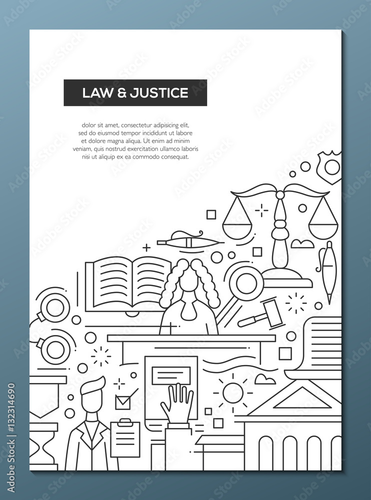 Law and Justice - line design brochure poster template A4