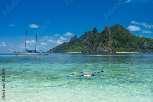 Very clear turquoise waters on Monuriki Island (Cast Away Island), Mamanuca Islands, Fiji, South Pacific