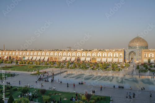 View across Naqsh-e (Imam) Square, from Ali Qapu Palace opposite Sheikh Lotfollah Mosque, Isfahan, Iran photo