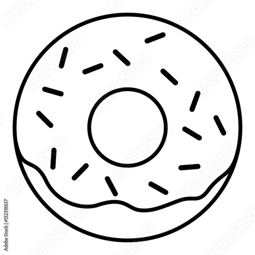Glazed ring doughnut with sprinkles. Thin line linear vector illustration