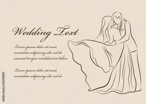 wedding invitation - bride and groom are kissing line border vector design
