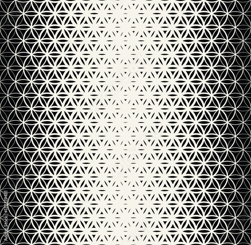 Abstract sacred geometry black and white gradient flower of life halftone  pattern