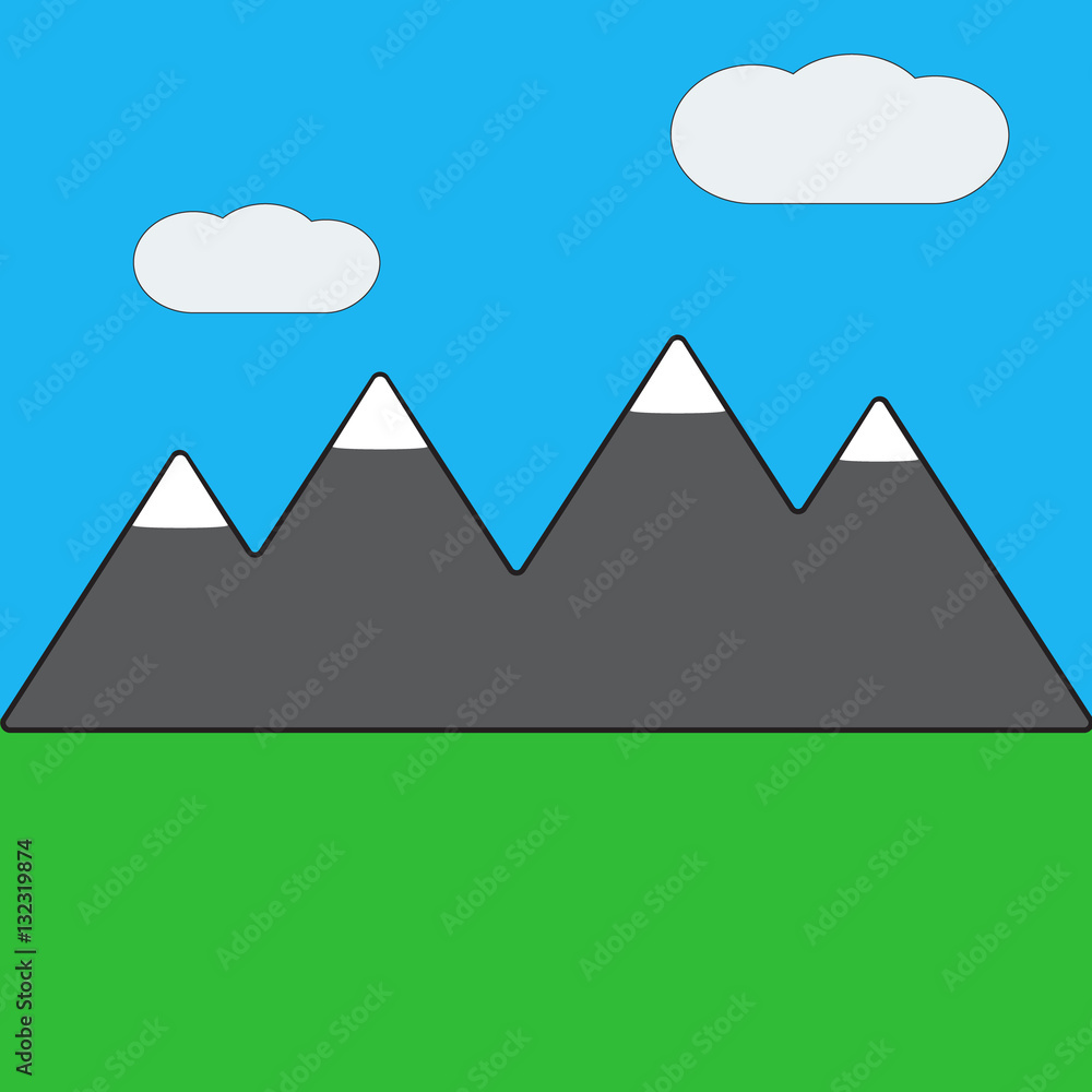 green valley mountain group blue sky clouds simple vector