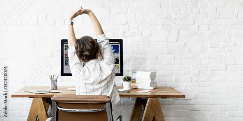 Work Resting Stretching Lifestyle Woman Concept photo