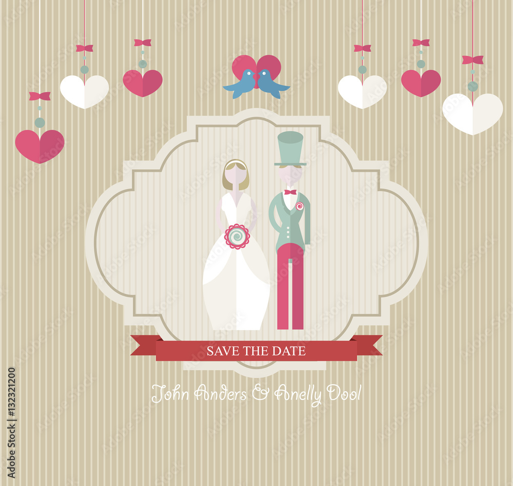 Fotografie Wedding invitation card. Template in flat design style