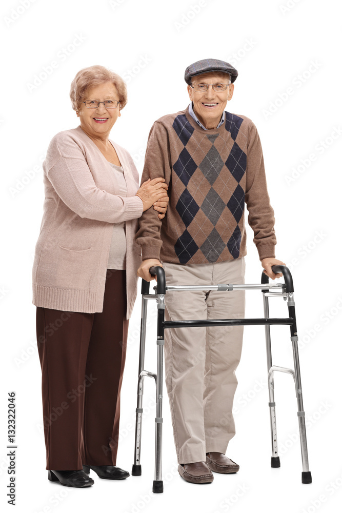 Mature woman and a mature man with a walker Mature woman and a mature man with a walker