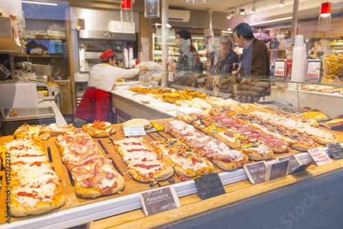 Pizza shop window, Venice, Veneto photo