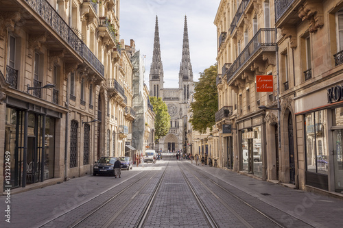 Looking down rue Vital Carles to Saint Andre cathedral in Bordeaux, Aquitaine, France photo